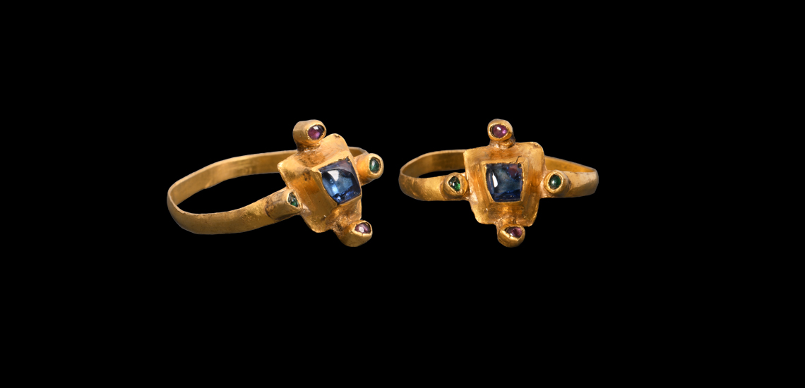 Medieval Gold Ring with Rubies, Emeralds, and Sapphire
